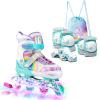 SULIFEEL Rainbow Unicorn Inline Skates for Kids with Adjustable Protective Gear Set Green Small view 1
