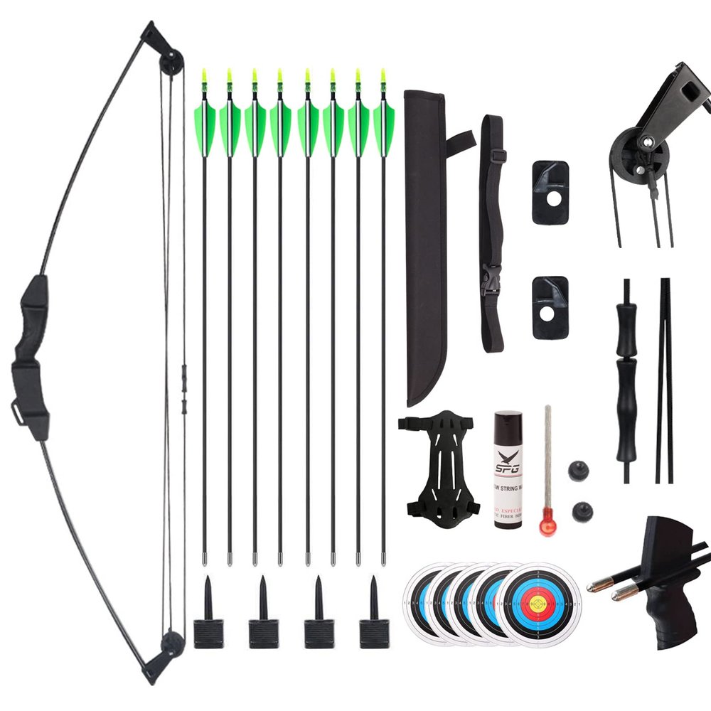 SOPOGER Compound Bow and Arrow Set for Youth & Teens, Beginner Archery Set with 15-18 LB Draw Weight, 8 Arrows, Target Paper & Arm Guard Outdoor Shooting Sports Equipment for Beginners (Black)