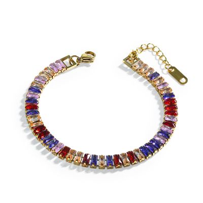 VINTY Tennis Bracelet, Multicolor Colorful Baguette Cut Cubic Zirconia Crystal Rhinestones, Gold Plated Stainless Steel, Hypoallergenic, Adjustable, Bridal Bridesmaid Jewelry for Women
