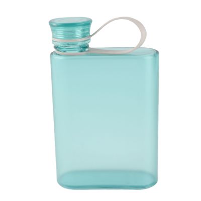 TOPINCN Flat Water Bottle Plastic Transparent Portable Travel Mug Leak Proof Paper Water Bottle Sports Water Bottle 380ml (Blue)