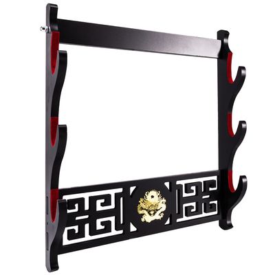 Fclieng Katana Display Stand Weapon Stands, Velvet Padded Sword Holder Wall Mount Wakizashi Samurai Sword Rack Dragon Logo (3 Tier)