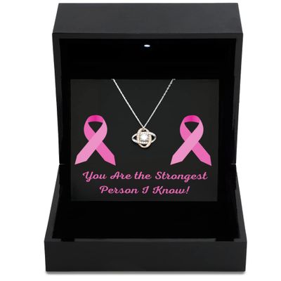 Love Knot Rose Gold Necklace Luxury Box Breast Cancer Love Knot Rose Gold You are The Strongest Person I Know