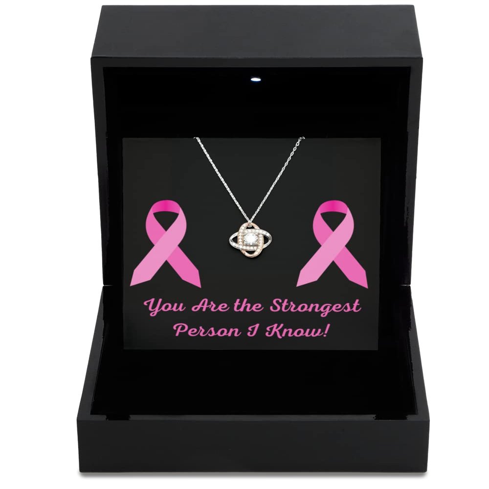 Love Knot Rose Gold Necklace Luxury Box Breast Cancer Love Knot Rose Gold You are The Strongest Person I Know
