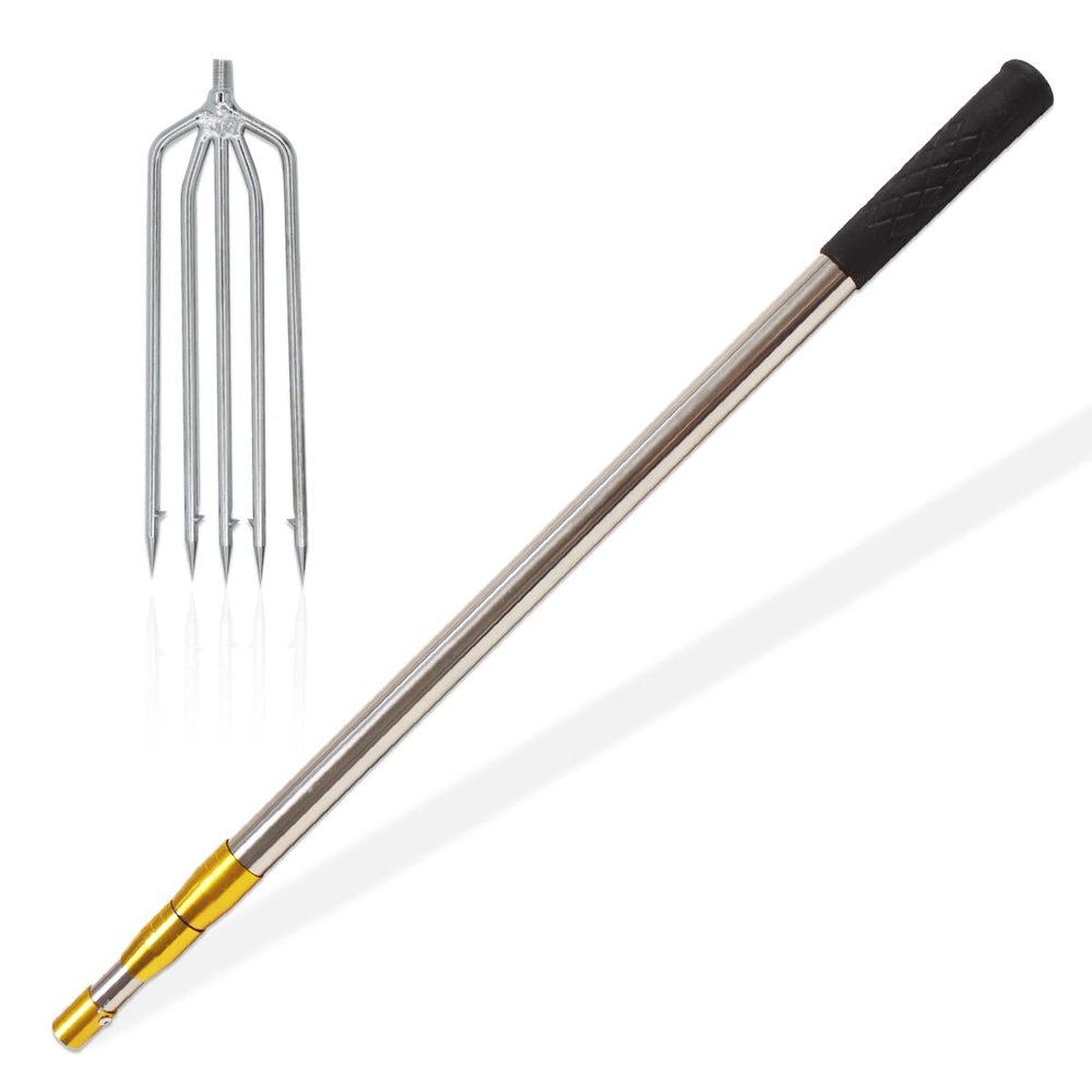 Dutiplus Telescopic Fish Gaff with 1~5 Teeth Assorted harpoons Barbed, Sea and Ice Fishing Spear Gig for Hunting Fish Frog Mole - 5ft Long (5 Teeth+4.5ft Telescopic Rod)
