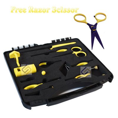 NUS Pro Fly Tying Tool Kit Gift Set (10 Premium Tools) Free Razor Scissor (Yellow)