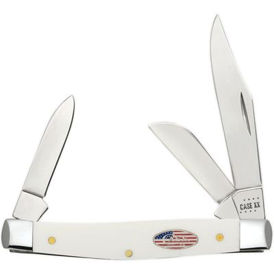 Case XX WR Pocket Knife Medium Stockman White Synthetic Stars & Stripes Item #39915 (4344 SS) 3 1/4 inches Closed, Made In USA