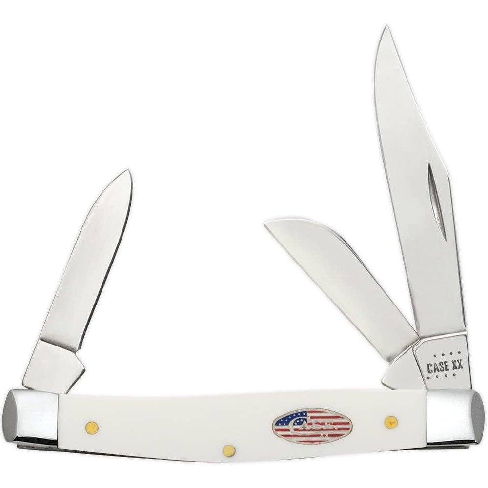 Case XX WR Pocket Knife Medium Stockman White Synthetic Stars & Stripes Item #39915 (4344 SS) 3 1/4 inches Closed, Made In USA