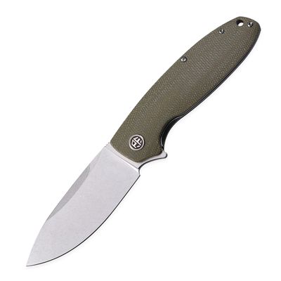 Petrified fish PFB01 Terra,3.54" D2 Steel Blade, Micarta Handle Flipper Liner lock Folding knife (Green)