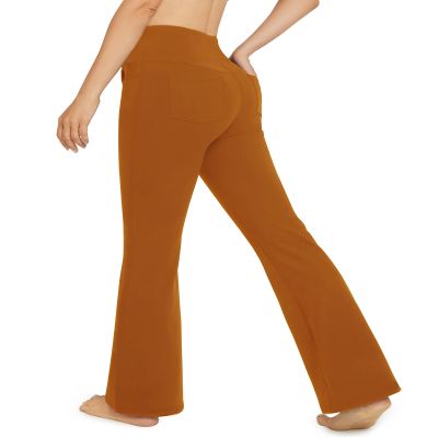 G4Free Jean Yoga Pants for Women High Waisted Bootcut Yoga Leggings-Flare Workout Gym Leggings 4 Pockets (Brown Sugar,S,31")