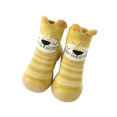 Baby Moccasins Infant Boys Girls Animal Cartoon Socks Shoes Toddler Fleece Floor Socks Non Slip Prewalker Shoes (Yellow, 12-18 Months)