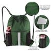 BeeGreen Dark Green Drawstring Backpack with Shoe Compartment X-Large Gym Sports String Cinch Backpack Athletic Sackpack with Front Inside Zipper Pockets view 4