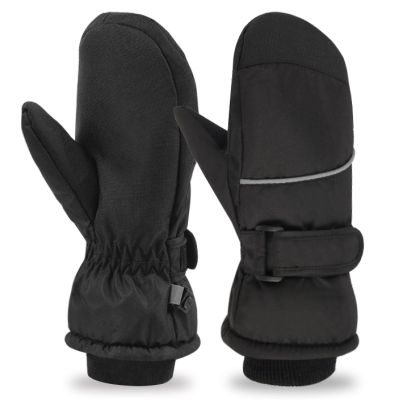 Azarxis Kids Mittens Winter Children Ski Glove Windproof Snow Gloves Fleece Warm for Boy Girl Toddler Youth Outdoor Sports Skiing Skating Snowboarding Sledding (Black, 7-9 Years Old)