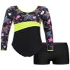 Nikiikoo Kids Girls 2Pcs Gymnastics Dance Outfits Long Sleeve Leotards with Shorts Athletic Biketards Unitards Starry 6 Years view 1