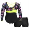 Nikiikoo Kids Girls 2Pcs Gymnastics Dance Outfits Long Sleeve Leotards with Shorts Athletic Biketards Unitards Starry 6 Years view 2