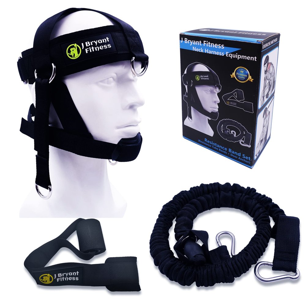 J Bryant Neck Harness Head - Weight Lifting with Resistance Bands - Adjustable Length Neck Training Strap with Door Anchor Neck Strength Training Equipment