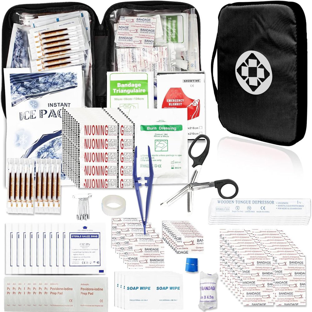 300Piece Travel First Aid Emergency Kit Home Essentials Hiking Survival Essential Kit for Outdoor Adventure Camping Backpack, Black 1st Aid
