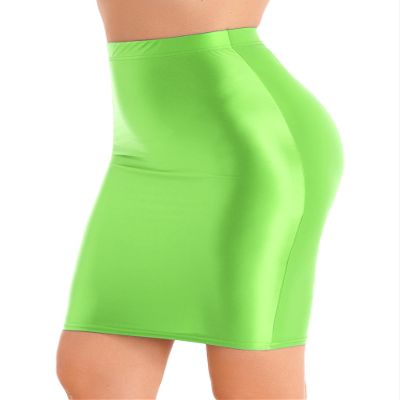 YiZYiF Womens 70D Glossy Shiny Shaping Miniskirt Oily Bright Shimmery Stockings Skirt Teddies Fluorescent Green X-Large