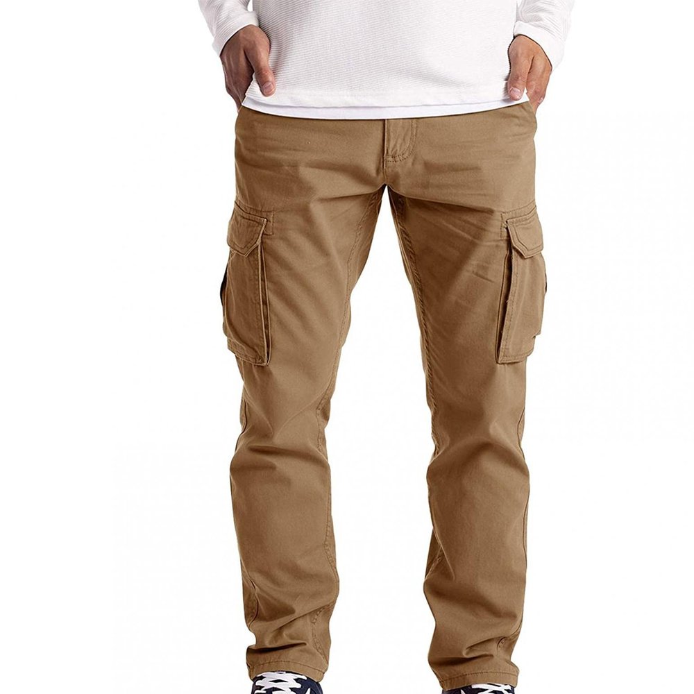 Men's Heavyweight Fleece Cargo Sweatpants Stretch Elastic Waist Baggy Joggers Drawstring Outdoor Trousers with Pockets