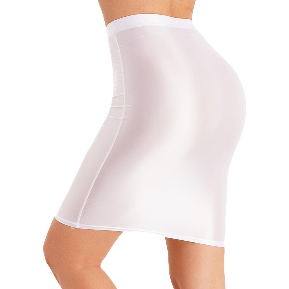 YiZYiF Womens 70D Glossy Shiny Shaping Miniskirt Oily Bright Shimmery Stockings Skirt Teddies White Large