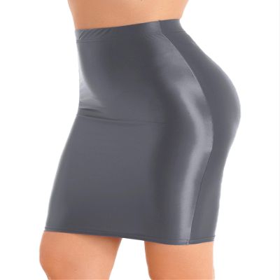 YiZYiF Womens 70D Glossy Shiny Shaping Miniskirt Oily Bright Shimmery Stockings Skirt Teddies Grey Large