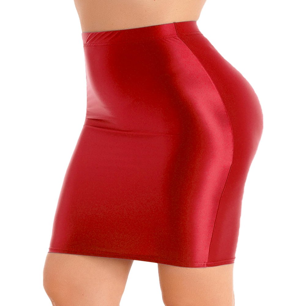 YiZYiF Womens 70D Glossy Shiny Shaping Miniskirt Oily Bright Shimmery Stockings Skirt Teddies Red Medium