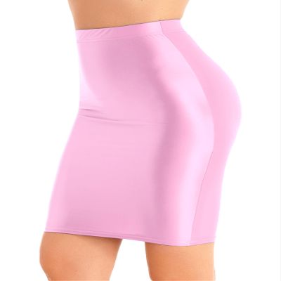 YiZYiF Womens 70D Glossy Shiny Shaping Miniskirt Oily Bright Shimmery Stockings Skirt Teddies Pink Medium