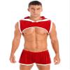 YiZYiF Men's Santa Costume Set Christmas 2 Piece Santa Claus Short Sleeve Top and Short Pants Set Hooded Red X-Large view 1