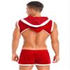 YiZYiF Men's Santa Costume Set Christmas 2 Piece Santa Claus Short Sleeve Top and Short Pants Set Hooded Red X-Large view 4