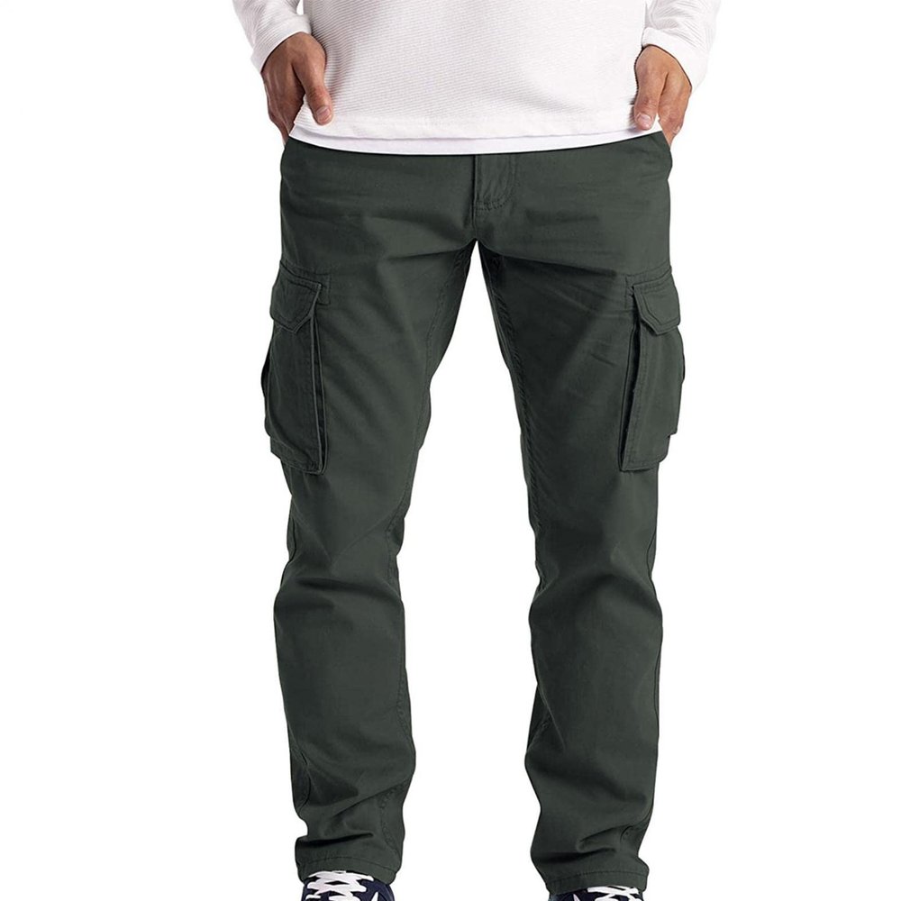 Men's Heavyweight Fleece Cargo Sweatpants Stretch Elastic Waist Baggy Joggers Drawstring Outdoor Trousers with Pockets
