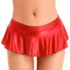Linjinx Women's Shiny Glossy Micro Pleated Skirt Ruffled Flirty See Through Ultrashort Miniskirt Red Large view 1