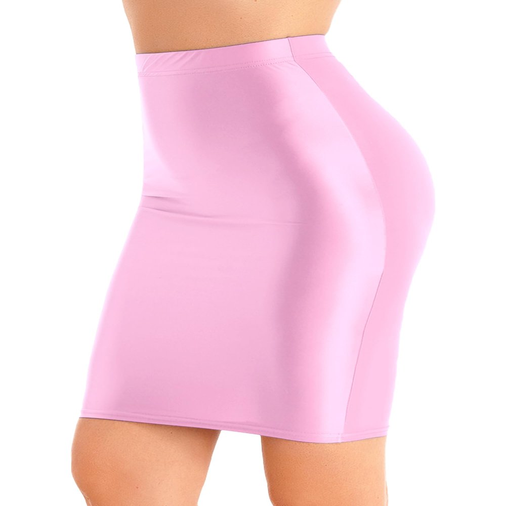 YiZYiF Womens 70D Glossy Shiny Shaping Miniskirt Oily Bright Shimmery Stockings Skirt Teddies Pink X-Large