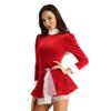 FEESHOW Womens Velvet Holiday Christmas Costume Long Sleeves Roller Figure Ice Skating Baton Twiring Leotard Dress Red Medium view 2