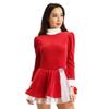 FEESHOW Womens Velvet Holiday Christmas Costume Long Sleeves Roller Figure Ice Skating Baton Twiring Leotard Dress Red Medium view 3