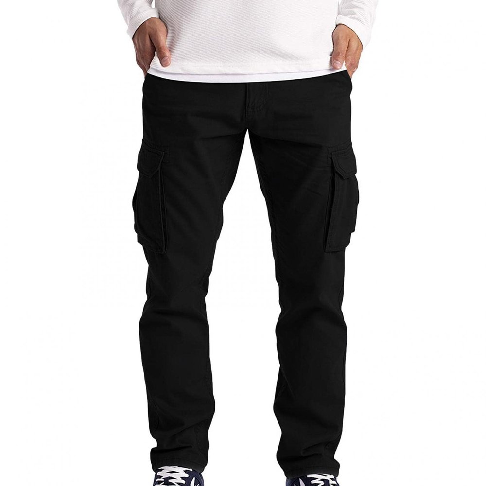 Men's Heavyweight Fleece Cargo Sweatpants Stretch Elastic Waist Baggy Joggers Drawstring Outdoor Trousers with Pockets