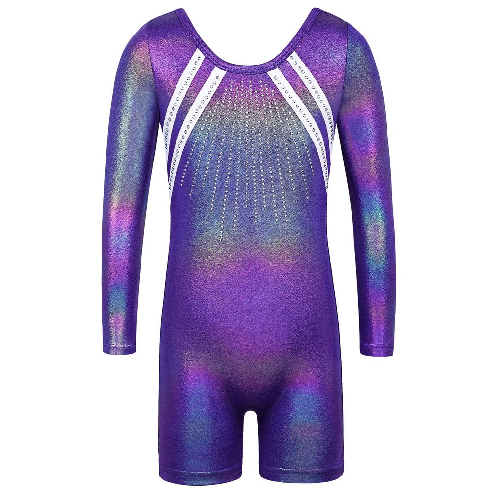 BAOHULU Leotard for Girls Gymnastics Toddler Tank Biketards Shorts Shiny Diamond Purple Kids Dancewear B217_DarkPurple_110