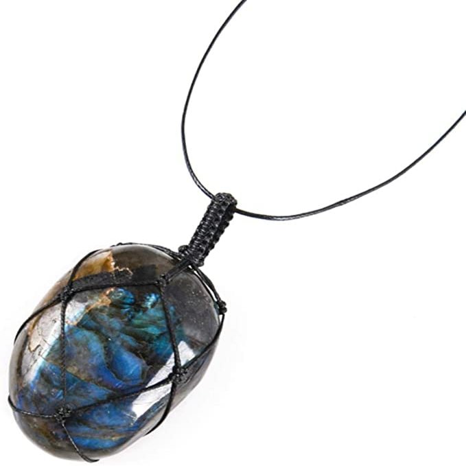 100% Natural Original Stone Pendant Necklaces for Women Polished Stone Increase Unisex Jewelry,Labradorite-35mm