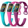 Maledan Sport Band Compatible with Fitbit Charge 5 Bands/Charge 6 Bands for Women Men, Waterproof Silicone Slim Thin Wristband Replacement for Fitbit Charge 5 Fitness Tracker, 3 Pack Fuchsia/Rose/Teal view 1