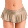Linjinx Women's Shiny Glossy Micro Pleated Skirt Ruffled Flirty See Through Ultrashort Miniskirt Coffee Large view 1