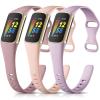 Maledan Band Compatible with Fitbit Charge 6/Charge 5 Bands for Women Men, 3 Pack Soft Silicone Sport Replacement Slim Accessories for Fitbit Charge 5/Charge 6 Fitness Tracker, Pink/Lavender/Ashy Pink view 1