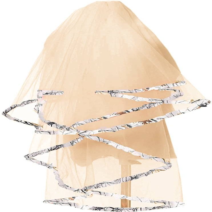 YINGJIABride White Camo Trim Wedding Veils Bridal Veil Halloween Cosplay Party Headpiece (Champagne)