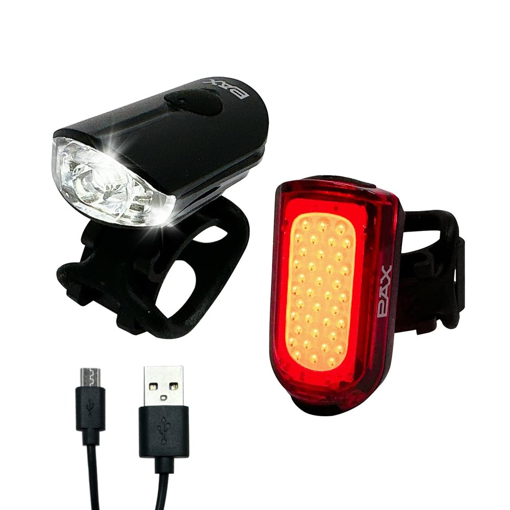 PAX Rechargeable USB Safety Bike Light Set, Bicycle Front Light and Rear, IPX4 Waterproof Standard, Multi Light Mode, Lightweight for Mountain or Road Bike