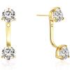 Bold CZ Ear Jacket Studs Front Back Earrings | Round Cut CZ Drop Earrings | 18K Gold Vermeil | Solitaire Drop Earrings