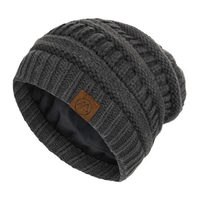 Beanies Women Satin Lined Beanie Winter Hats for Women Silk Lined Slouchy Beanie for Winter Warm Knit Cuffed Beanie Hat Dark Grey