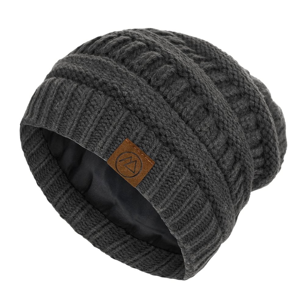 Beanies Women Satin Lined Beanie Winter Hats for Women Silk Lined Slouchy Beanie for Winter Warm Knit Cuffed Beanie Hat Dark Grey