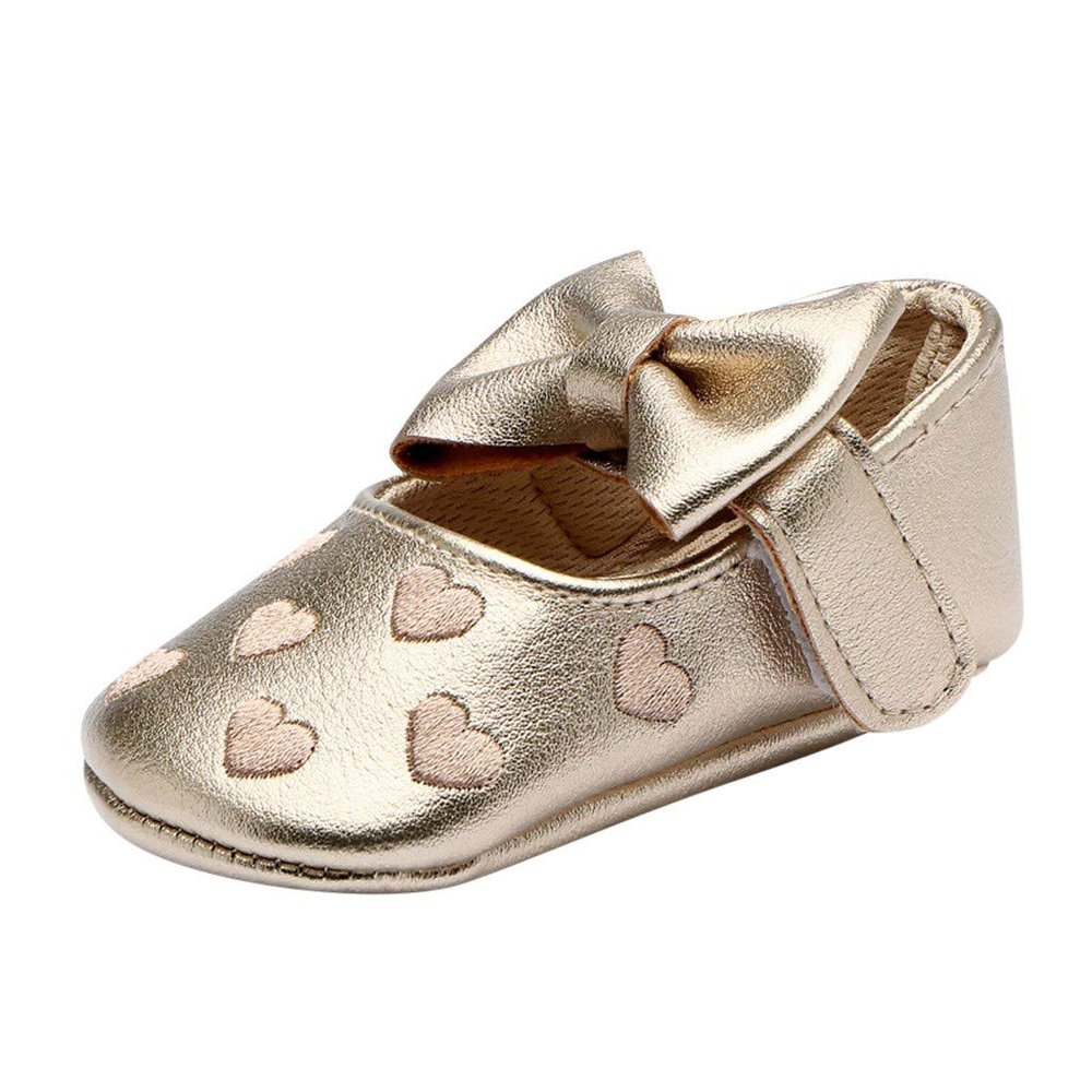 Baby Sneaker Baby Princess Toddler Shoes Toddler Bow Soft Cute Girls Walk Leather First Kid Baby Shoes (Gold, 12-18 Months)