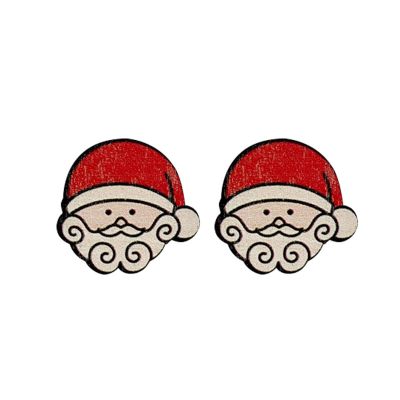 Christmas Stud Earrings Wooden Christmas Tree Snowman Bell Stud Earrings Cute Festive Jewelry for Women-Santa Claus