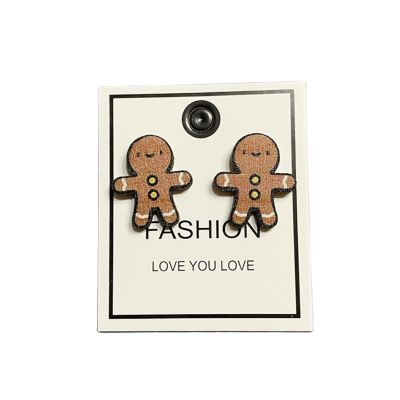 Christmas Stud Earrings Wooden Christmas Tree Snowman Bell Stud Earrings Cute Festive Jewelry for Women-Gingerbread Man