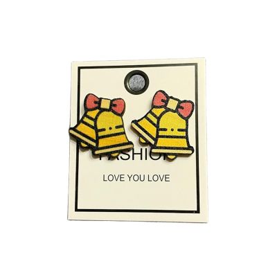 Christmas Stud Earrings Wooden Christmas Tree Snowman Bell Stud Earrings Cute Festive Jewelry for Women-Bell