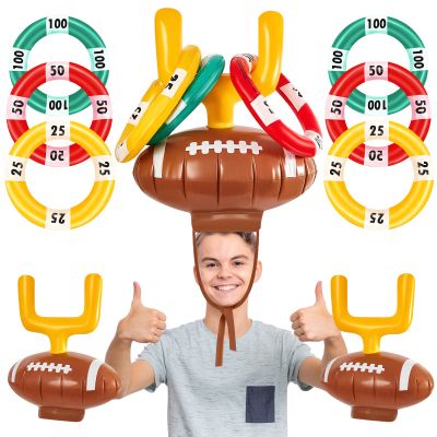 Civaner 2 Set Inflatable Post Ring Toss Football Goal Post Game Include 2 Pieces Hat 6 Pieces Toss Ring for Football Party(Cute Style)