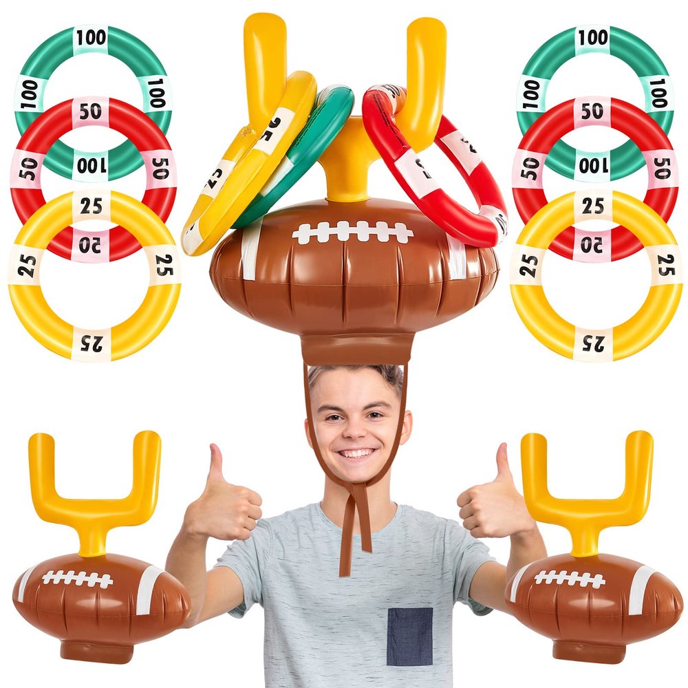 Civaner 2 Set Inflatable Post Ring Toss Football Goal Post Game Include 2 Pieces Hat 6 Pieces Toss Ring for Football Party(Cute Style)